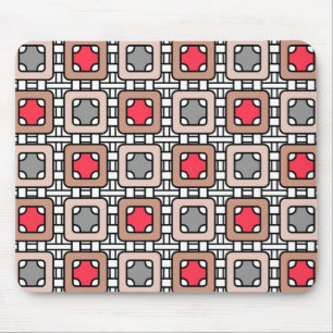 modern geometric pattern art deco grey red, beige mouse mat