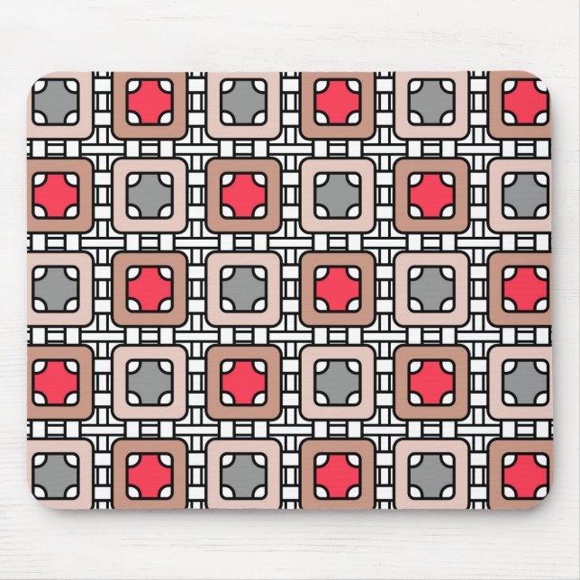 modern geometric pattern art deco grey red, beige  mouse mat (Front)