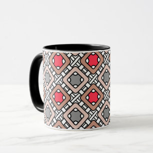 modern geometric pattern art deco grey red, beige  mug