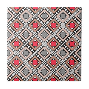 modern geometric pattern art deco grey red, beige tile