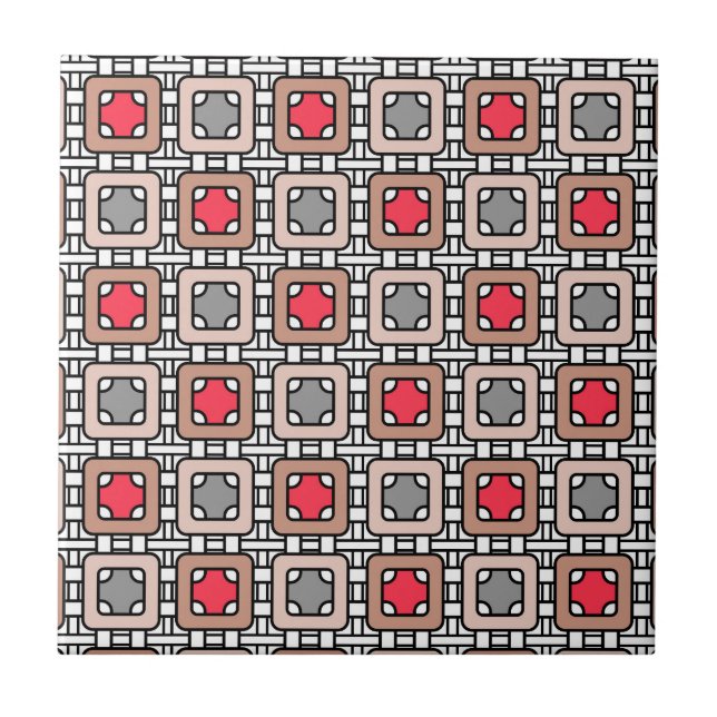 modern geometric pattern art deco grey red, beige  tile (Front)