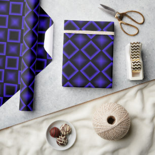 Modern Geometric Pattern Blue and Black Birthday Wrapping Paper