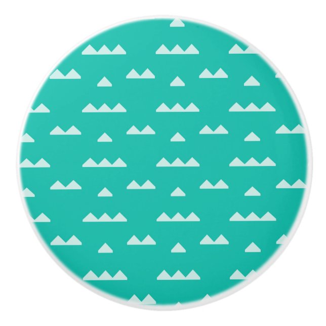 Modern Geometric Pattern Blue and White Mountains Ceramic Knob (Front)