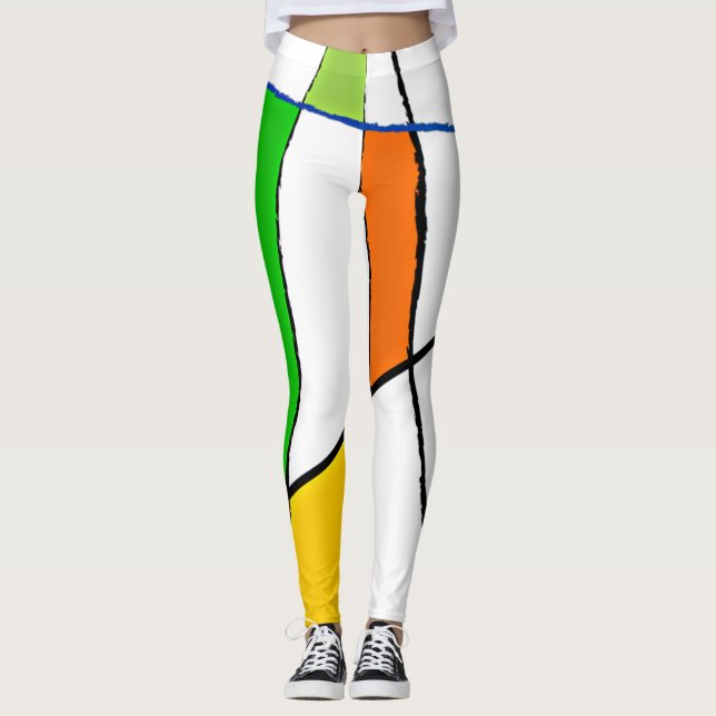 Modern Geometric Pattern Bright Colours Leggings (Front)