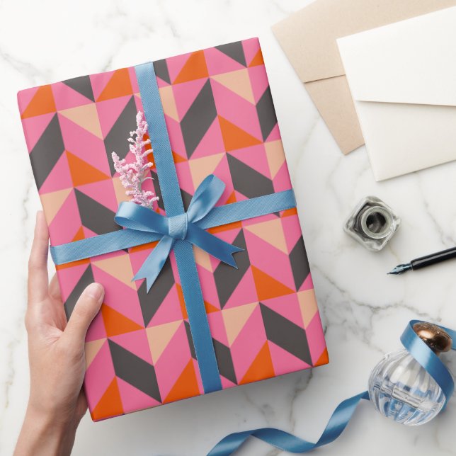 Modern Geometric Pattern Bright Hot Pink Orange Wrapping Paper (Gifting)