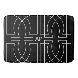 Modern Geometric Pattern Chic Black and White Bath Mat