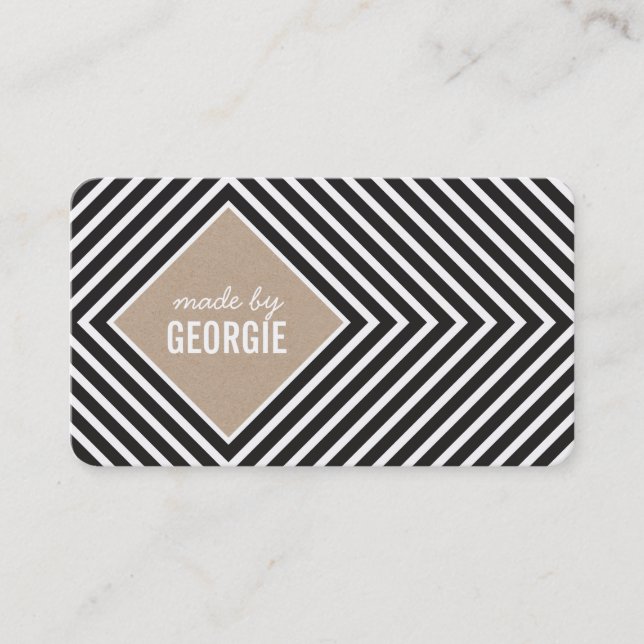MODERN GEOMETRIC PATTERN diamond black white kraft Business Card (Front)