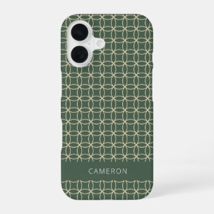 Modern Geometric Pattern Forest Green Personalised iPhone 16 Case