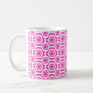 Modern Geometric Pattern Hexagons Hot Pink White Coffee Mug