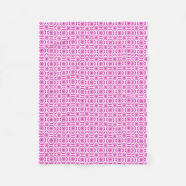 Modern Geometric Pattern Hexagons Hot Pink White Fleece Blanket (Front)