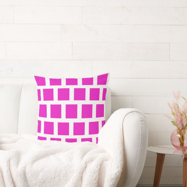 Modern Geometric Pattern Hot Pink and White Throw  Cushion (Couch)