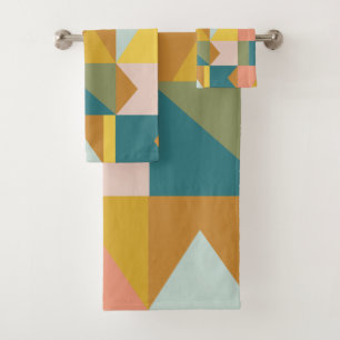 Modern Geometric Pattern in Pretty Earth Tones Bath Towel Set