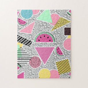 Modern geometric pattern Memphis patterns inspired Jigsaw Puzzle