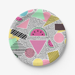 Modern geometric pattern Memphis patterns inspired Paper Plate