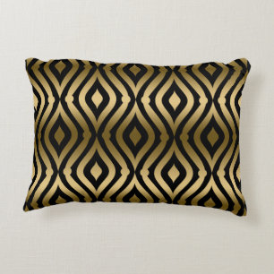 Modern Geometric Pattern Over Black Background Decorative Cushion