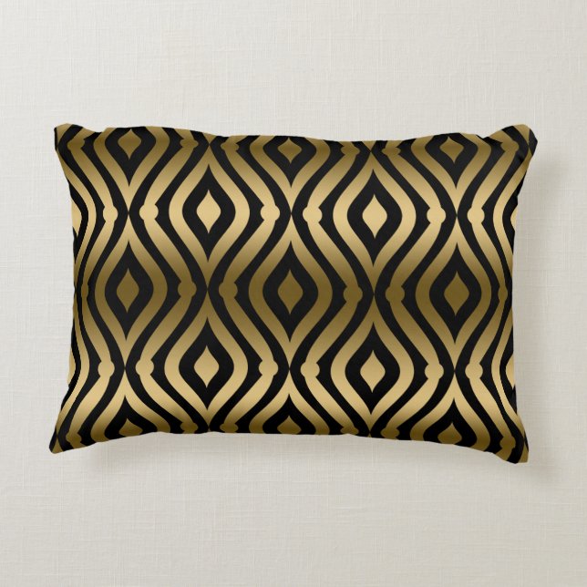 Modern Geometric Pattern Over Black Background Decorative Cushion (Back)