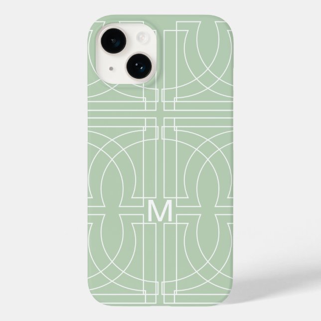 Modern Geometric Pattern Sage Green Monogrammed Case-Mate iPhone Case (Back)