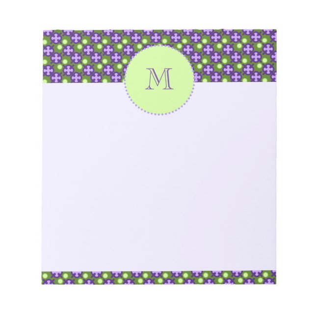 Modern Geometric Pattern, Shades of Green & Purple Notepad (Front)