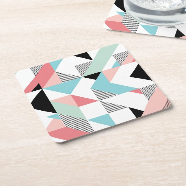 Modern Geometric Pattern Square Paper Coaster (Angled)