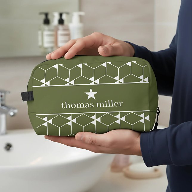 Modern geometric pattern with star Monogram Dopp Kit (geometric pattern toiletry bag with name)