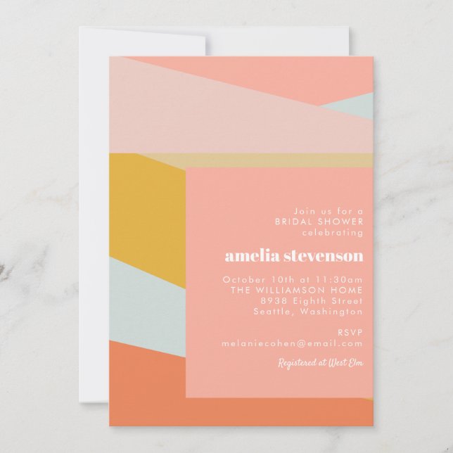 Modern Geometric Peach Pastel Bridal Shower Invitation (Front)