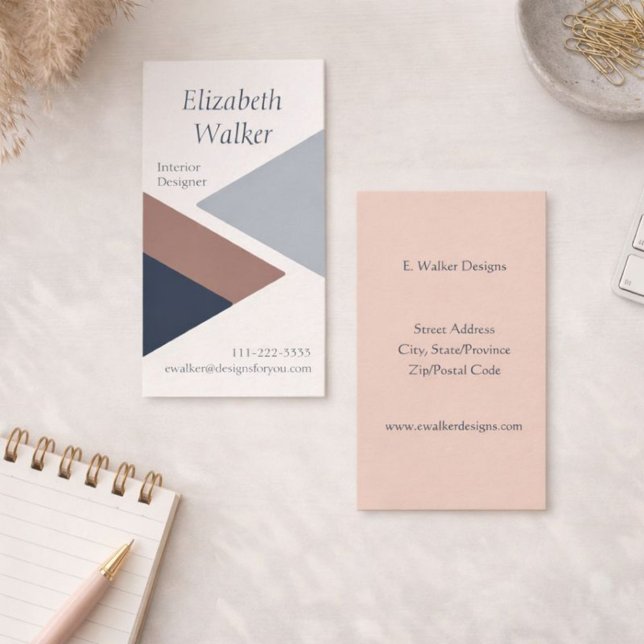Modern Geometric Personalised Blue and Brown Business Card (Creator Uploaded)