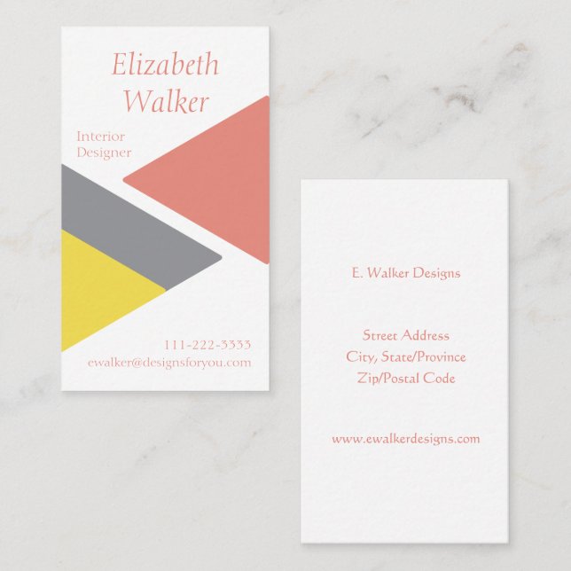 Modern Geometric Personalised Peach and Grey Business Card (Front/Back)