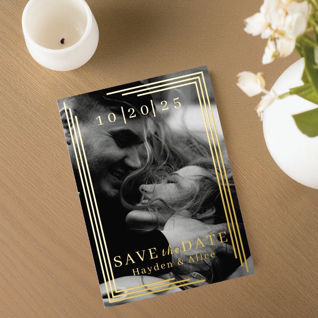 Modern Geometric Photo Foil Save the Date (Creator Uploaded)