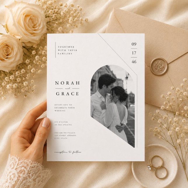 Modern Geometric Photo Wedding Invitation (Creator Uploaded)
