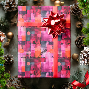 Modern geometric pink and black personalised gift  wrapping paper