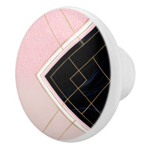 Modern Geometric Pink Gold Strokes Design Ceramic Knob