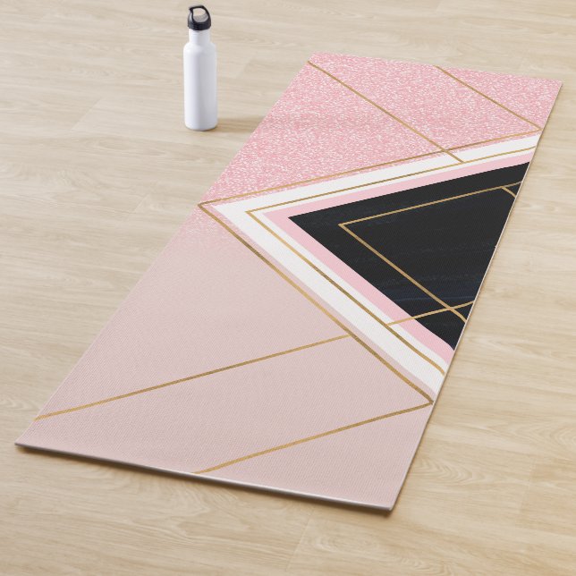 Modern Geometric Pink Gold Strokes Design Yoga Mat (In Situ)