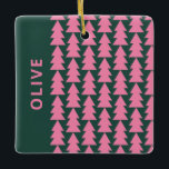 Modern geometric pink green Christmas tree graphic Ceramic Ornament<br><div class="desc">Modern geometric bright pink and green Christmas tree bold minimal graphic holiday decor gift mug design</div>