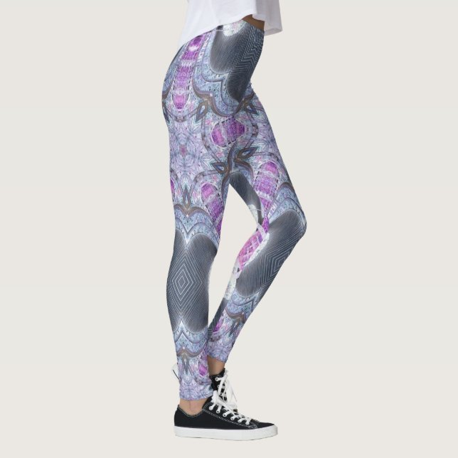 Modern geometric pink grey women's leggings (Right)