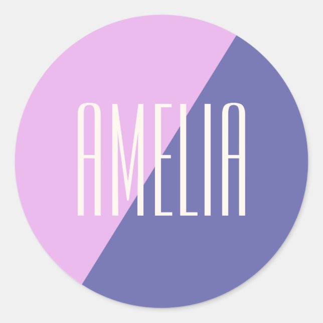 Modern Geometric Pink Purple Personalised Name  Classic Round Sticker (Front)