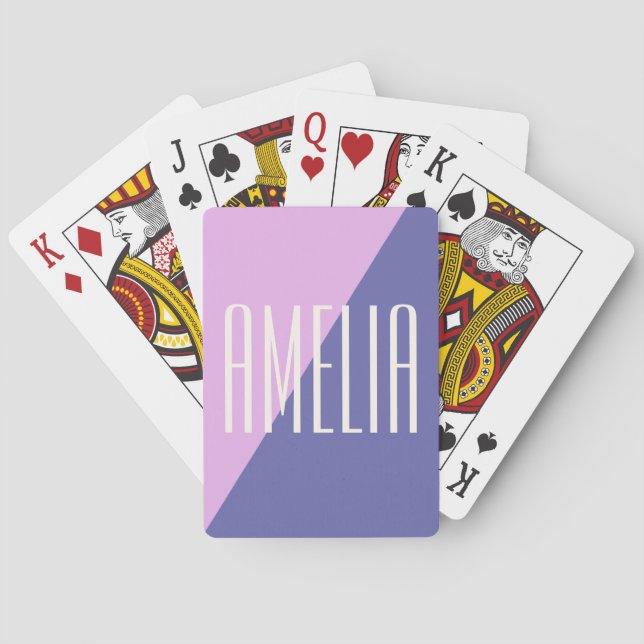 Modern Geometric Pink Purple Personalised Name Playing Cards (Back)