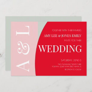 Modern Geometric Pink Red Bright Wedding  Invitation