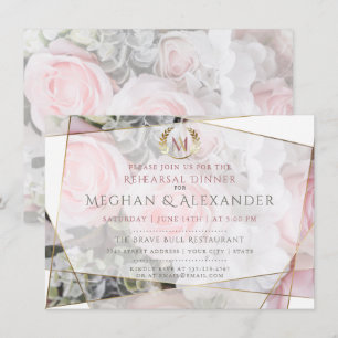 Modern Geometric Pink Roses Rehearsal Dinner Invitation