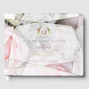 Modern Geometric Pink Roses Wedding Guest Book