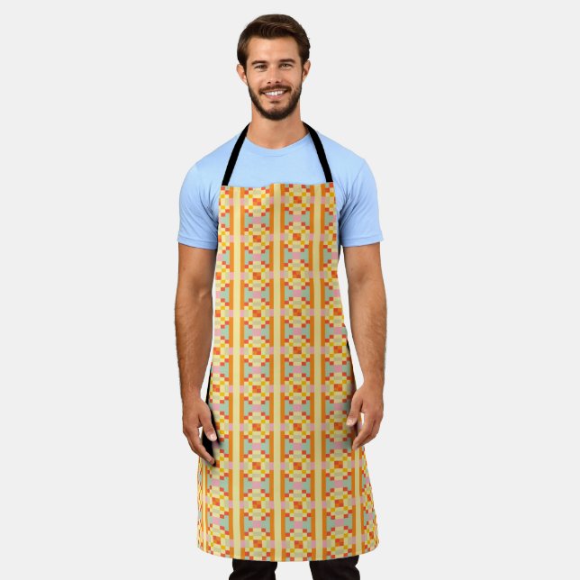 Modern Geometric Pixel Art Seamless Pattern  Apron (Worn)