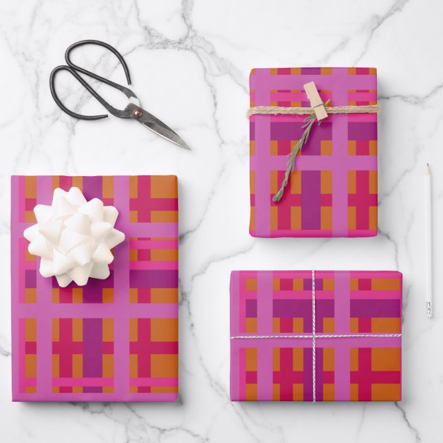 Modern Geometric Plaid Pattern in Purple  Wrapping Paper Sheet (Front)