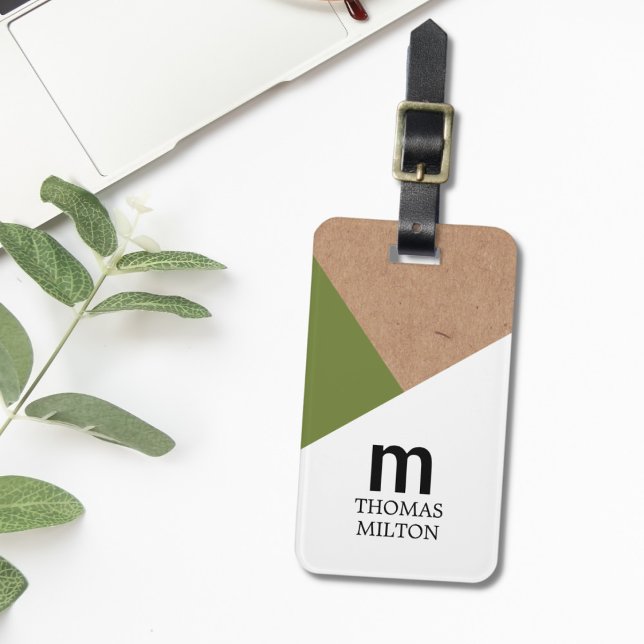 Modern Geometric Printed Kraft White Green Luggage Tag (Creator Uploaded)