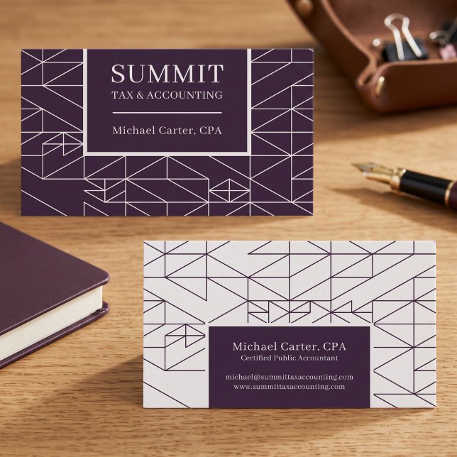 Modern Geometric Professional Design Business Card (Simulated business cards on table)