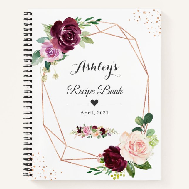 Modern Geometric Purple Blush Floral Recipe Book (Front)