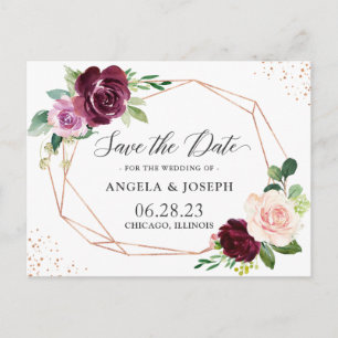 Modern Geometric Purple Blush Floral Save the Date Invitation Postcard