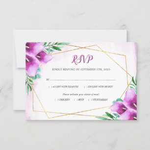 Modern Geometric Purple Calla Lily Wedding Meal RSVP Card