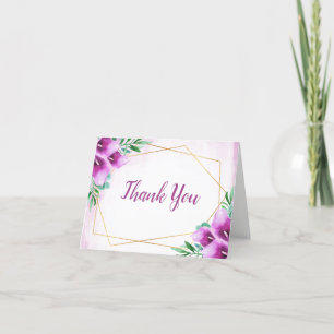 Modern Geometric Purple Calla Lily Wedding Thank You Card