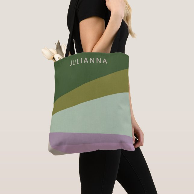 Modern Geometric Purple Green Chic Personalised Tote Bag (Close Up)