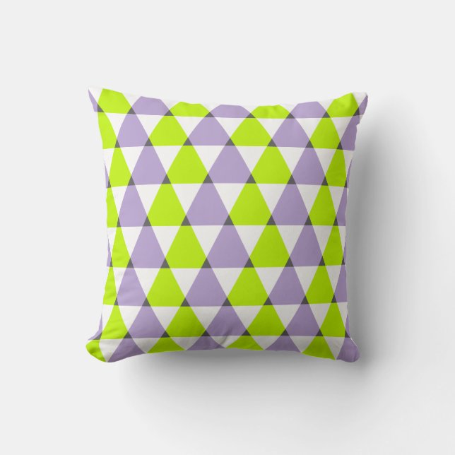 Modern Geometric Purple Green  Triangles Pattern Cushion (Front)