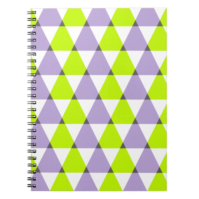 Modern Geometric Purple Green Triangles Pattern Notebook (Front)